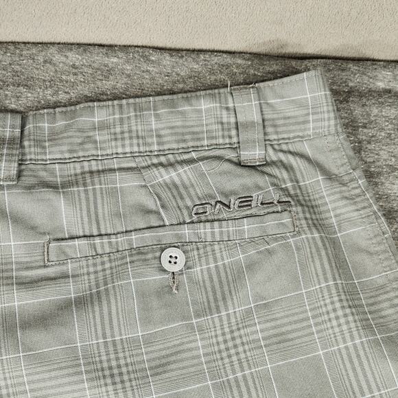 O'Neill Hybrid Board Shorts Men 38 Gray Plaid Flat Front Wicking Swim Beach 11" - Picture 10 of 10